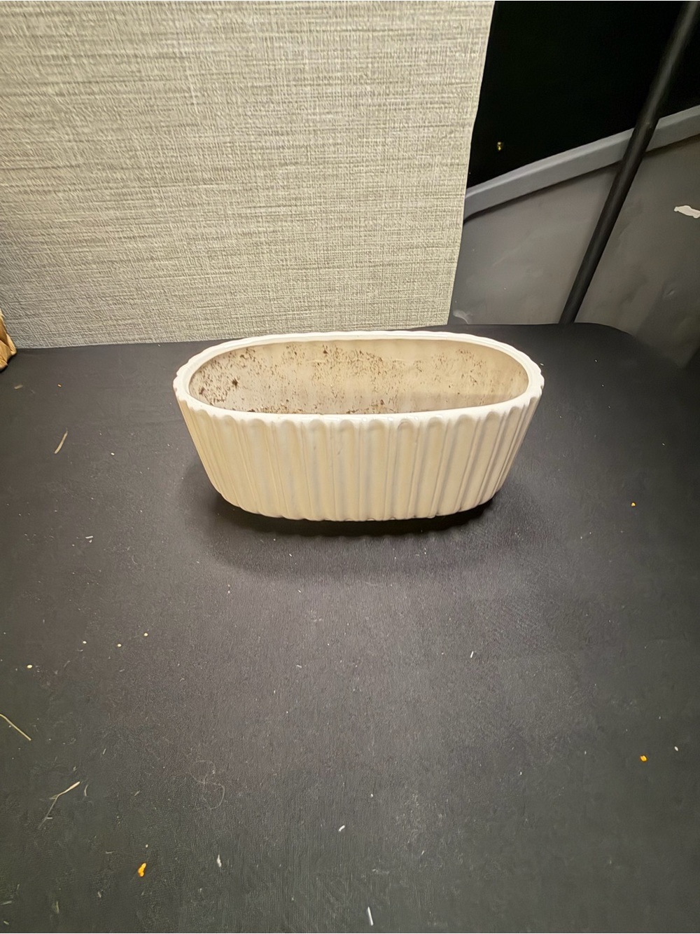White Oval Ribbed Ceramic Planter
